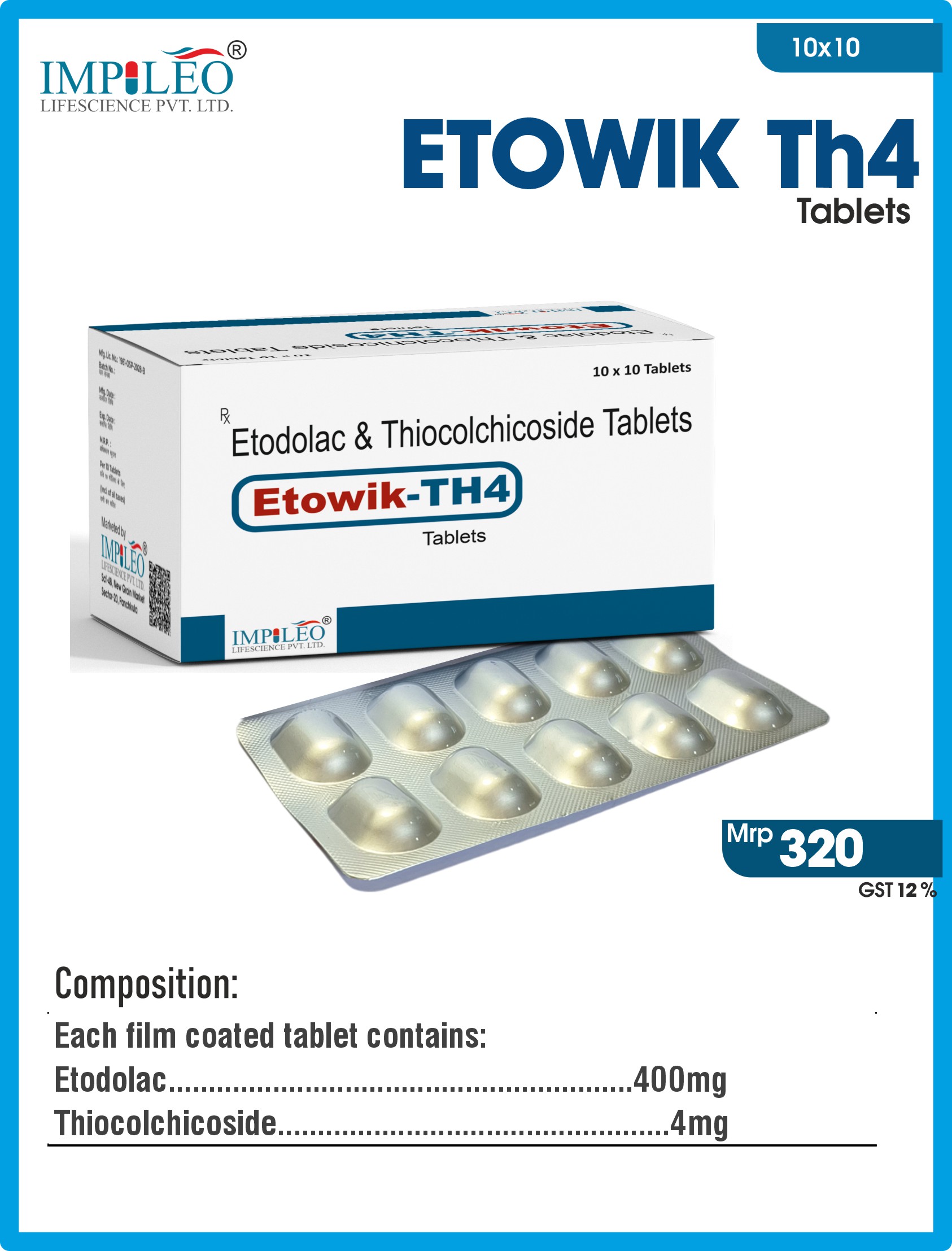 ETOWIK TH4 Tablets - Etodolac & Thiocolchicoside from Top PCD Pharma Franchise in Chandigarh